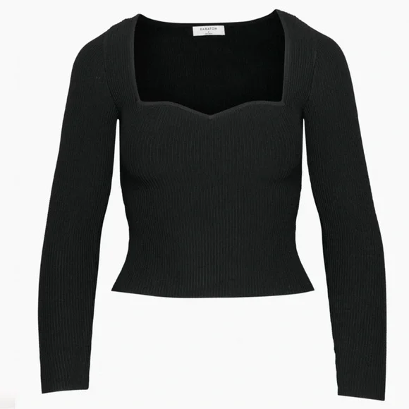 Aritzia Babaton Sculpt Knit Long Sleeve Ribbed in Black Size Large - Picture 1 of 6